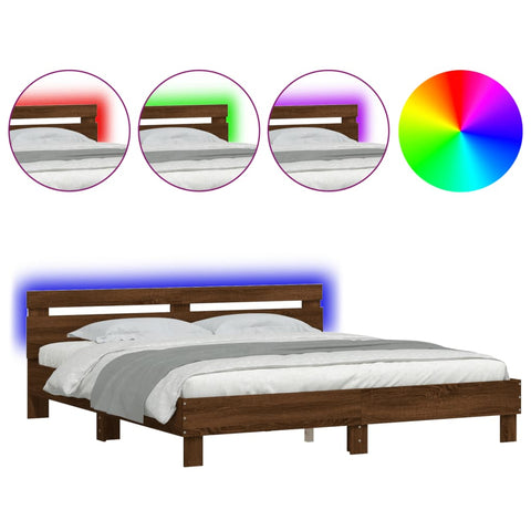 vidaXL Bed Frame with LED without Mattress Brown Oak 200x200 cm