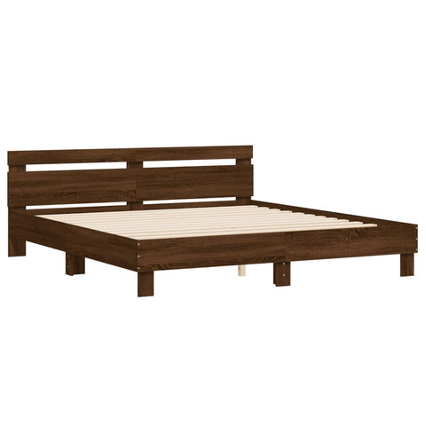 vidaXL Bed Frame with LED without Mattress Brown Oak 200x200 cm