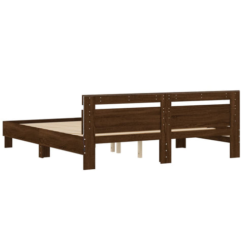 vidaXL Bed Frame with LED without Mattress Brown Oak 200x200 cm