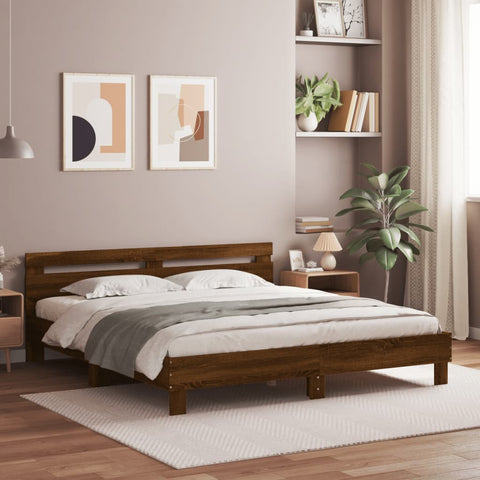 vidaXL Bed Frame with LED without Mattress Brown Oak 200x200 cm