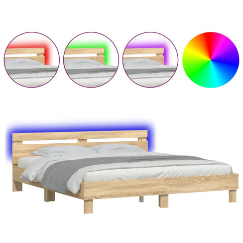 vidaXL Bed Frame with LED without Mattress Sonoma Oak 180x200 cm Super King