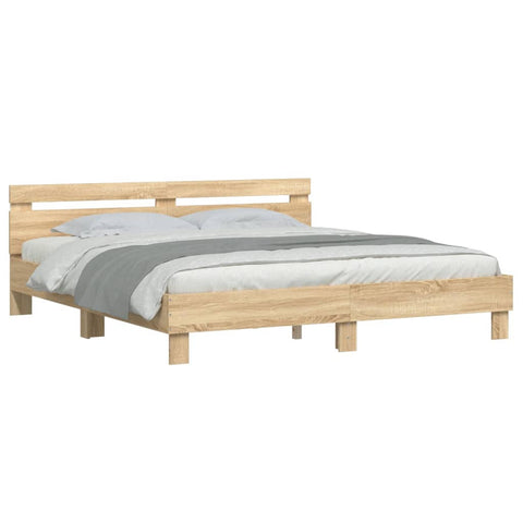vidaXL Bed Frame with LED without Mattress Sonoma Oak 180x200 cm Super King