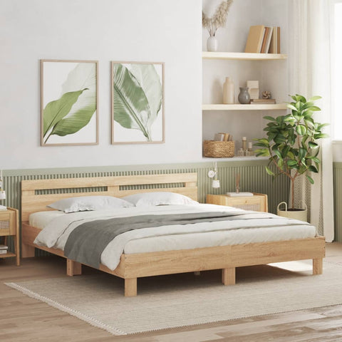 vidaXL Bed Frame with LED without Mattress Sonoma Oak 180x200 cm Super King