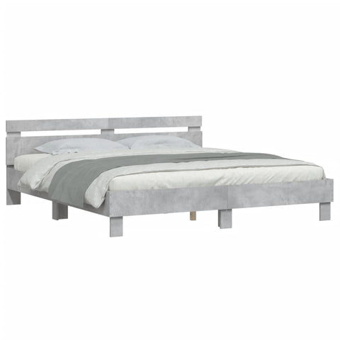 vidaXL Bed Frame with LED without Mattress Concrete Grey 180x200 cm Super King