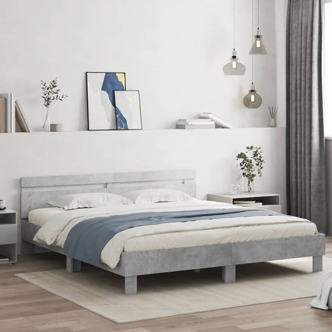 vidaXL Bed Frame with LED without Mattress Concrete Grey 180x200 cm Super King
