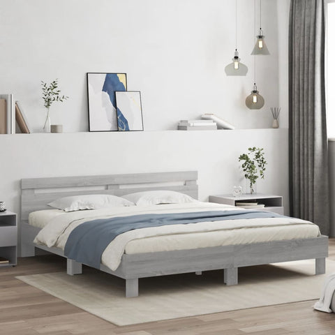 vidaXL Bed Frame with LED without Mattress Grey Sonoma 180x200 cm Super King
