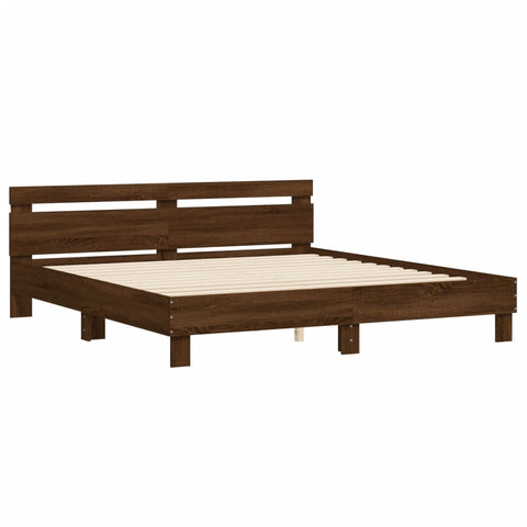 vidaXL Bed Frame with LED without Mattress Brown Oak 180x200 cm Super King