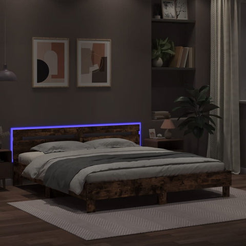 vidaXL Bed Frame with LED without Mattress Smoked Oak 160x200 cm
