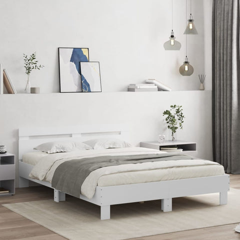 vidaXL Bed Frame with LED without Mattress White 150x200 cm King Size