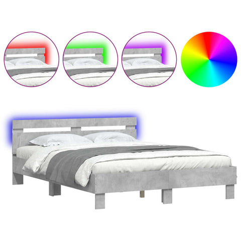 vidaXL Bed Frame with LED without Mattress Concrete Grey 150x200 cm King Size