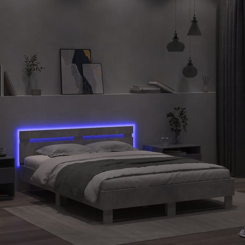 vidaXL Bed Frame with LED without Mattress Concrete Grey 150x200 cm King Size