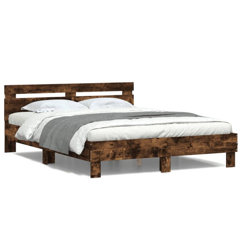 vidaXL Bed Frame with LED without Mattress Smoked Oak 150x200 cm King Size