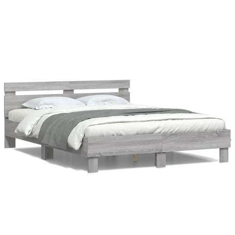 vidaXL Bed Frame with LED without Mattress Grey Sonoma 150x200 cm King Size