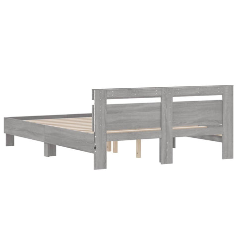 vidaXL Bed Frame with LED without Mattress Grey Sonoma 150x200 cm King Size