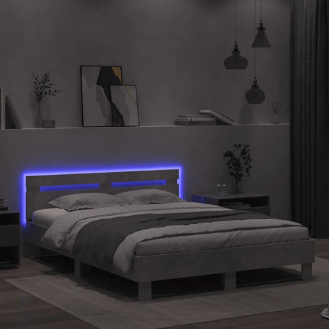 vidaXL Bed Frame with LED without Mattress Concrete Grey 140x200 cm