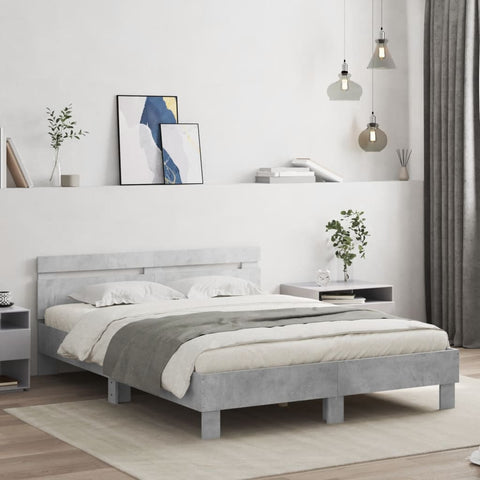 vidaXL Bed Frame with LED without Mattress Concrete Grey 140x200 cm