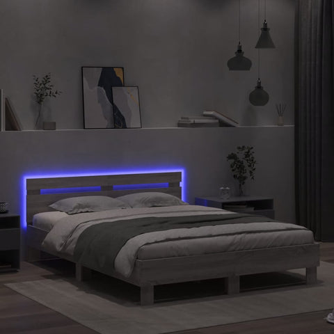 vidaXL Bed Frame with LED without Mattress Grey Sonoma 140x200 cm