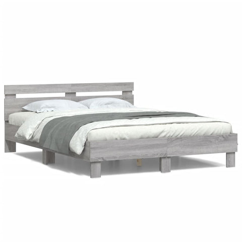 vidaXL Bed Frame with LED without Mattress Grey Sonoma 140x200 cm