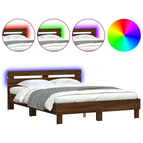 vidaXL Bed Frame with LED without Mattress Brown Oak 140x200 cm