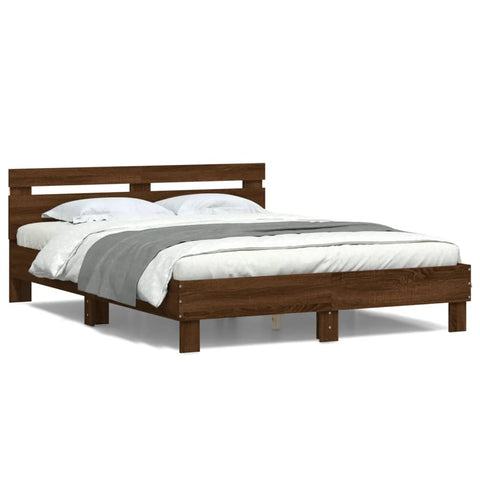 vidaXL Bed Frame with LED without Mattress Brown Oak 140x200 cm