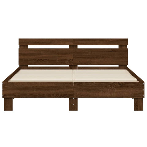 vidaXL Bed Frame with LED without Mattress Brown Oak 140x200 cm