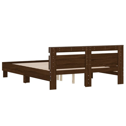 vidaXL Bed Frame with LED without Mattress Brown Oak 140x200 cm