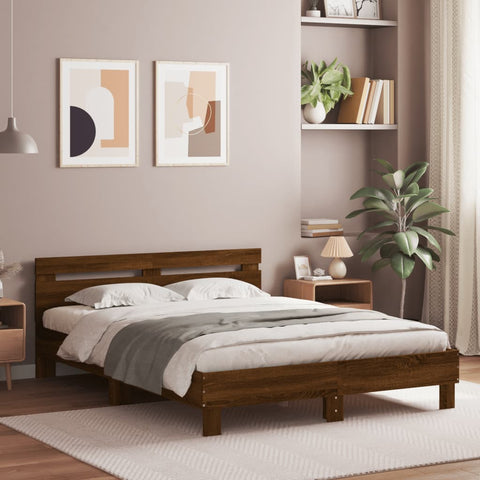 vidaXL Bed Frame with LED without Mattress Brown Oak 140x200 cm