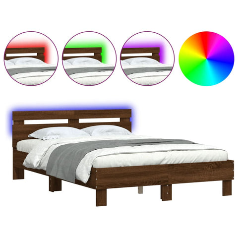 vidaXL Bed Frame with LED without Mattress Brown Oak 120x200 cm