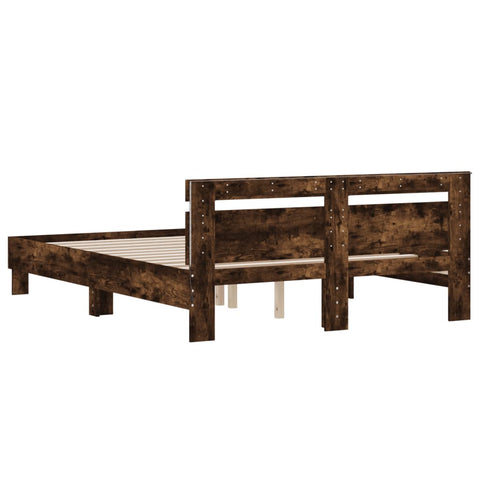 vidaXL Bed Frame with LED without Mattress Smoked Oak 140x190 cm