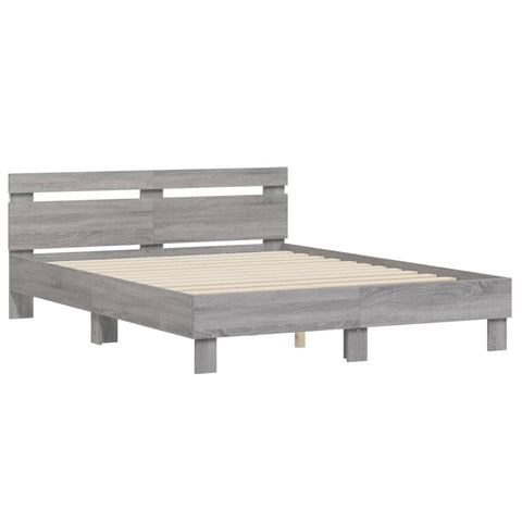 vidaXL Bed Frame with LED without Mattress Grey Sonoma 140x190 cm