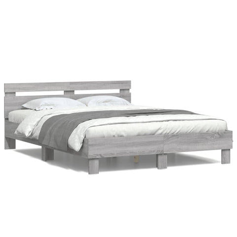 vidaXL Bed Frame with LED without Mattress Grey Sonoma 140x190 cm