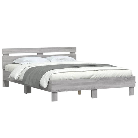 vidaXL Bed Frame with LED without Mattress Grey Sonoma 140x190 cm