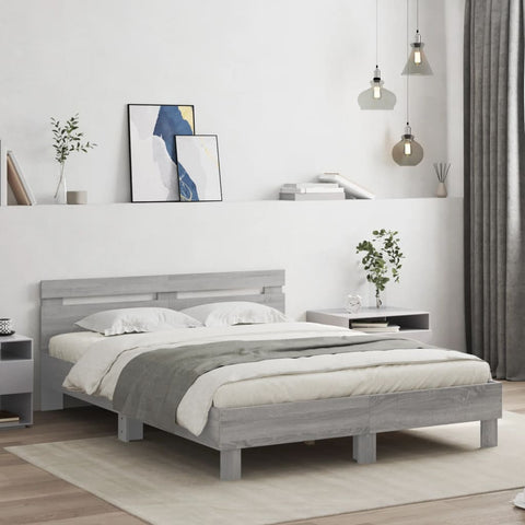 vidaXL Bed Frame with LED without Mattress Grey Sonoma 140x190 cm