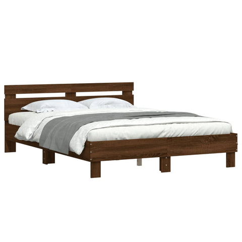 vidaXL Bed Frame with LED without Mattress Brown Oak 140x190 cm