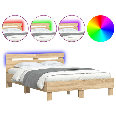 vidaXL Bed Frame with LED without Mattress Sonoma Oak 135x190 cm Double