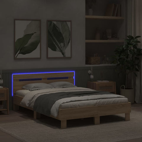 vidaXL Bed Frame with LED without Mattress Sonoma Oak 135x190 cm Double
