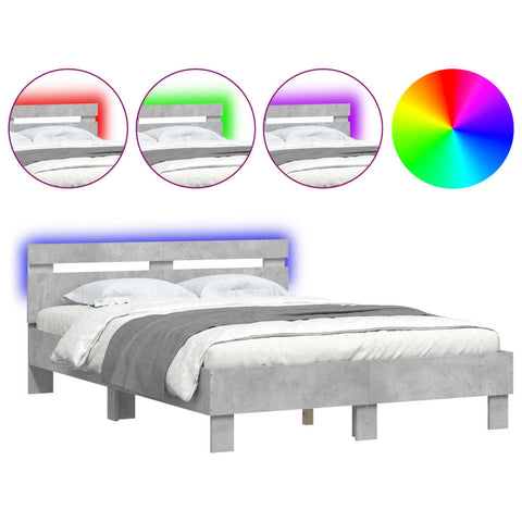 vidaXL Bed Frame with LED without Mattress Concrete Grey 135x190 cm Double