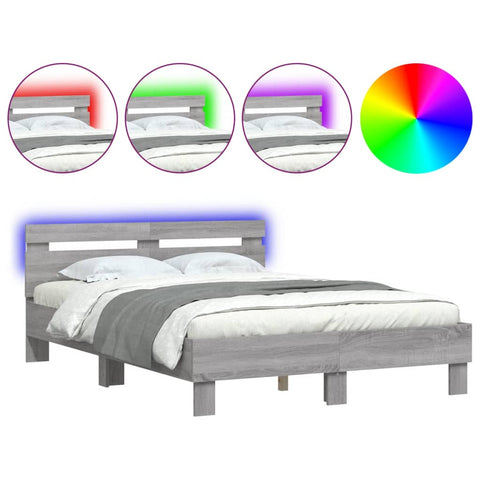 vidaXL Bed Frame with LED without Mattress Grey Sonoma 135x190 cm Double