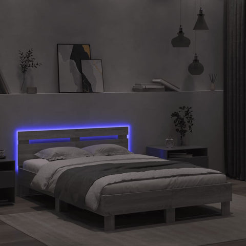 vidaXL Bed Frame with LED without Mattress Grey Sonoma 135x190 cm Double