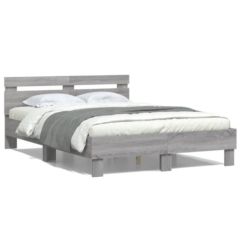 vidaXL Bed Frame with LED without Mattress Grey Sonoma 135x190 cm Double