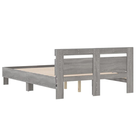 vidaXL Bed Frame with LED without Mattress Grey Sonoma 135x190 cm Double