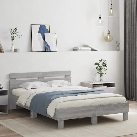 vidaXL Bed Frame with LED without Mattress Grey Sonoma 135x190 cm Double