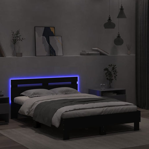 vidaXL Bed Frame with LED without Mattress Black 120x190 cm Small Double