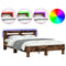 vidaXL Bed Frame with LED without Mattress Smoked Oak 120x190 cm Small Double
