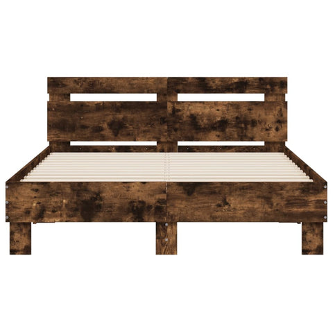 vidaXL Bed Frame with LED without Mattress Smoked Oak 120x190 cm Small Double