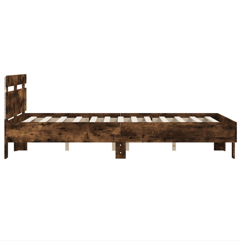 vidaXL Bed Frame with LED without Mattress Smoked Oak 120x190 cm Small Double
