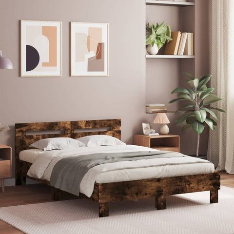 vidaXL Bed Frame with LED without Mattress Smoked Oak 120x190 cm Small Double