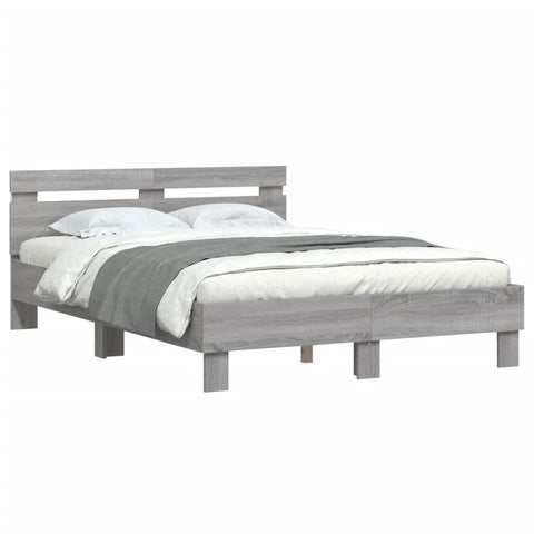 vidaXL Bed Frame with LED without Mattress Grey Sonoma 120x190 cm Small Double