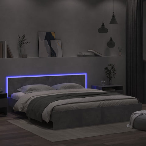 vidaXL Bed Frame with LED without Mattress Concrete Grey 200x200 cm