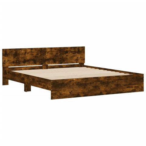 vidaXL Bed Frame with LED without Mattress Smoked Oak 200x200 cm